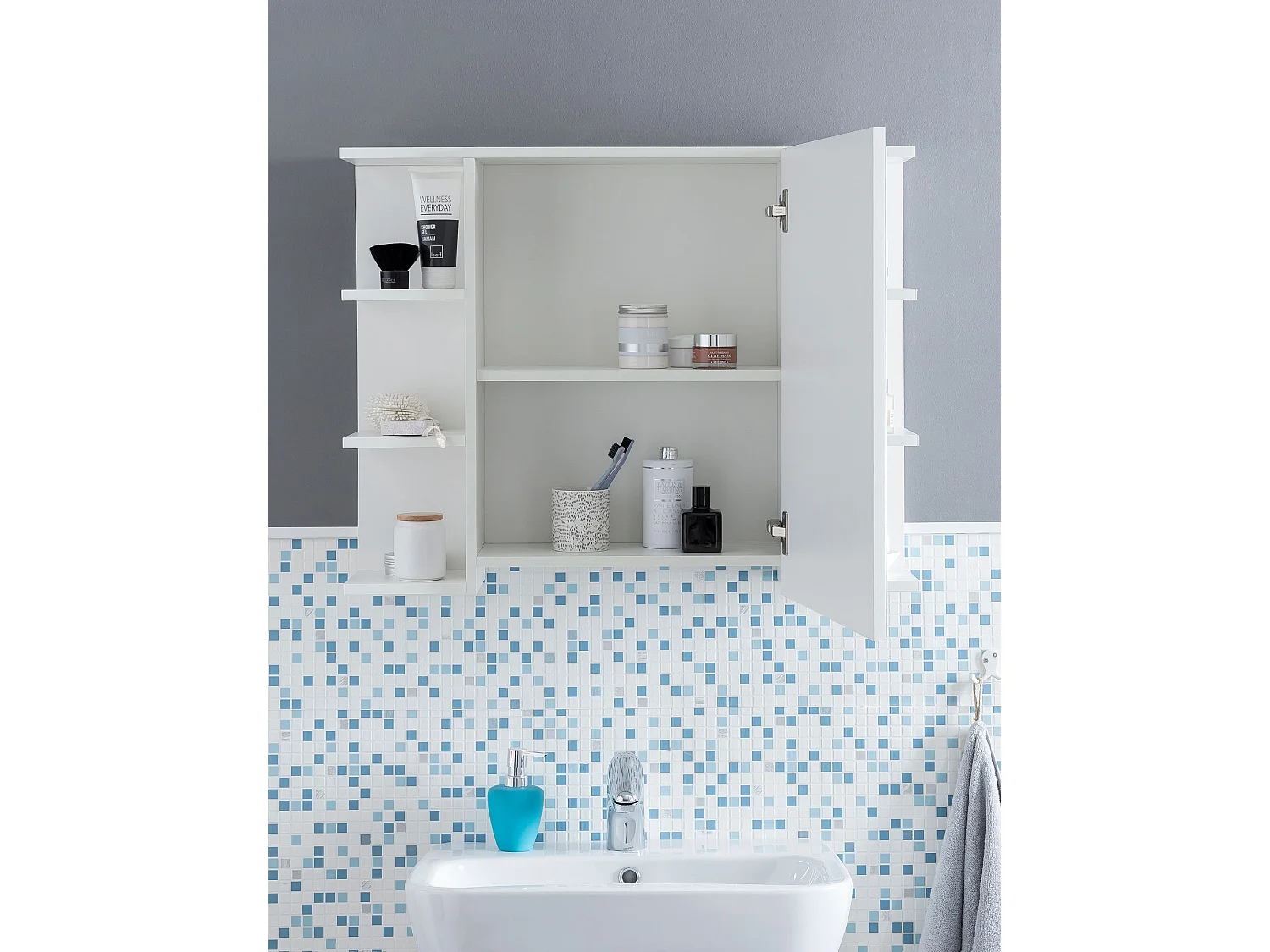 moderne Armoire murale en bois miroir 80x64,5x20cm Blanc