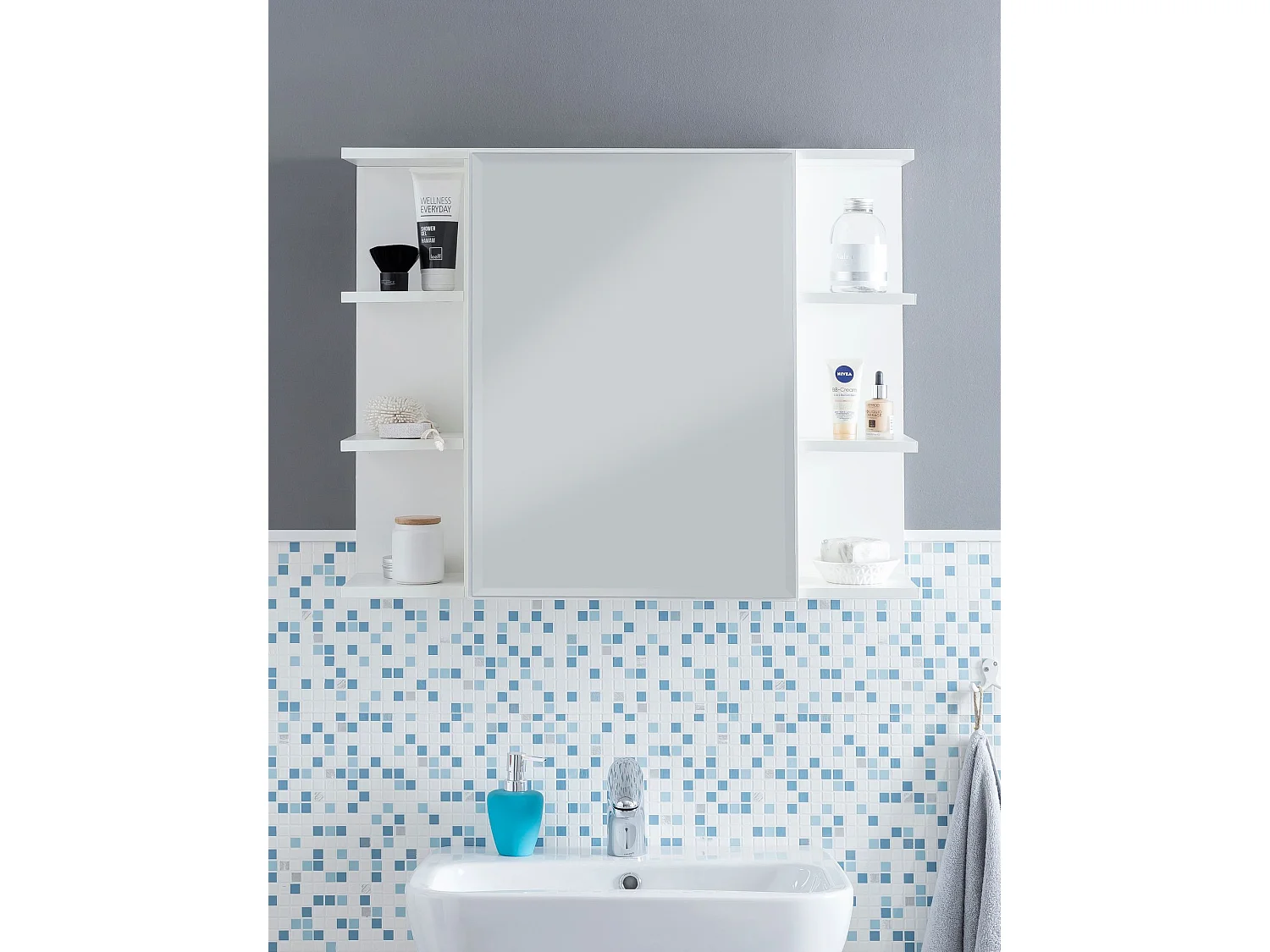 moderne Armoire murale en bois miroir 80x64,5x20cm Blanc