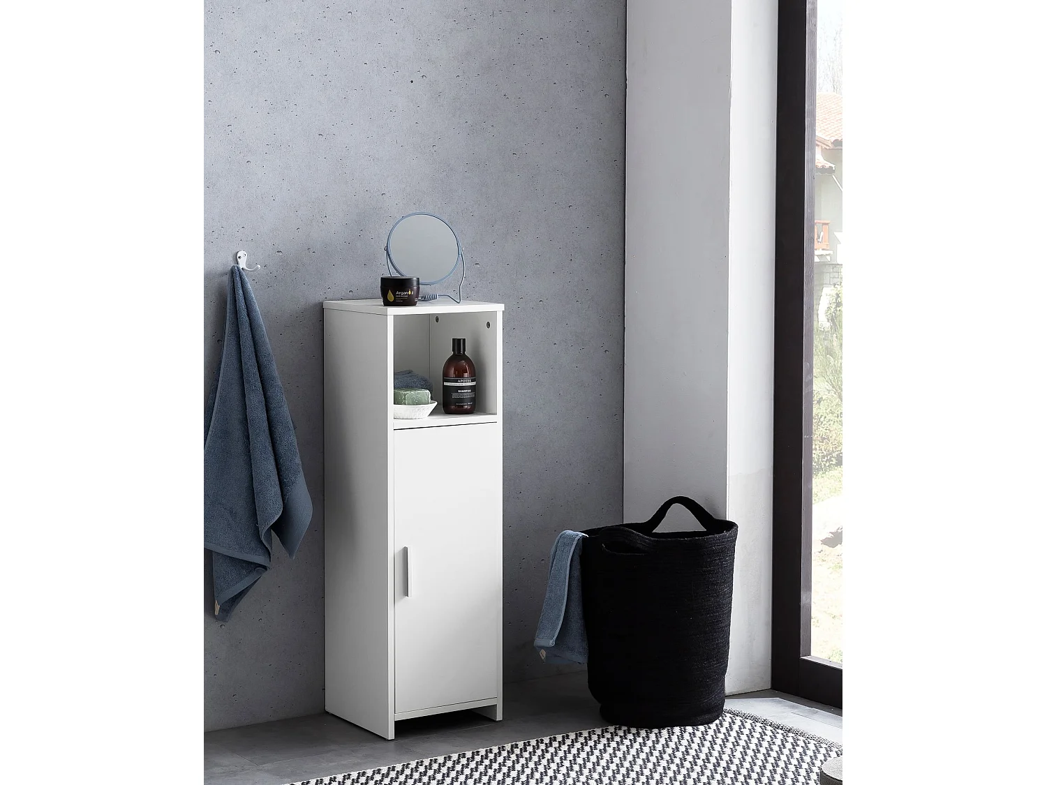 Armadietto del Bagno 30x95,5x30cm Bianco con 1 Ante e 1 Scomparti Aperto