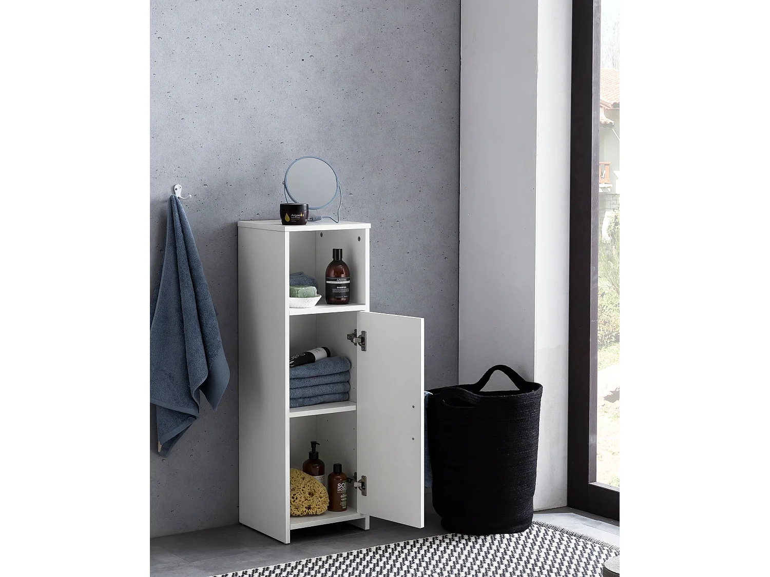 Armadietto del Bagno 30x95,5x30cm Bianco con 1 Ante e 1 Scomparti Aperto