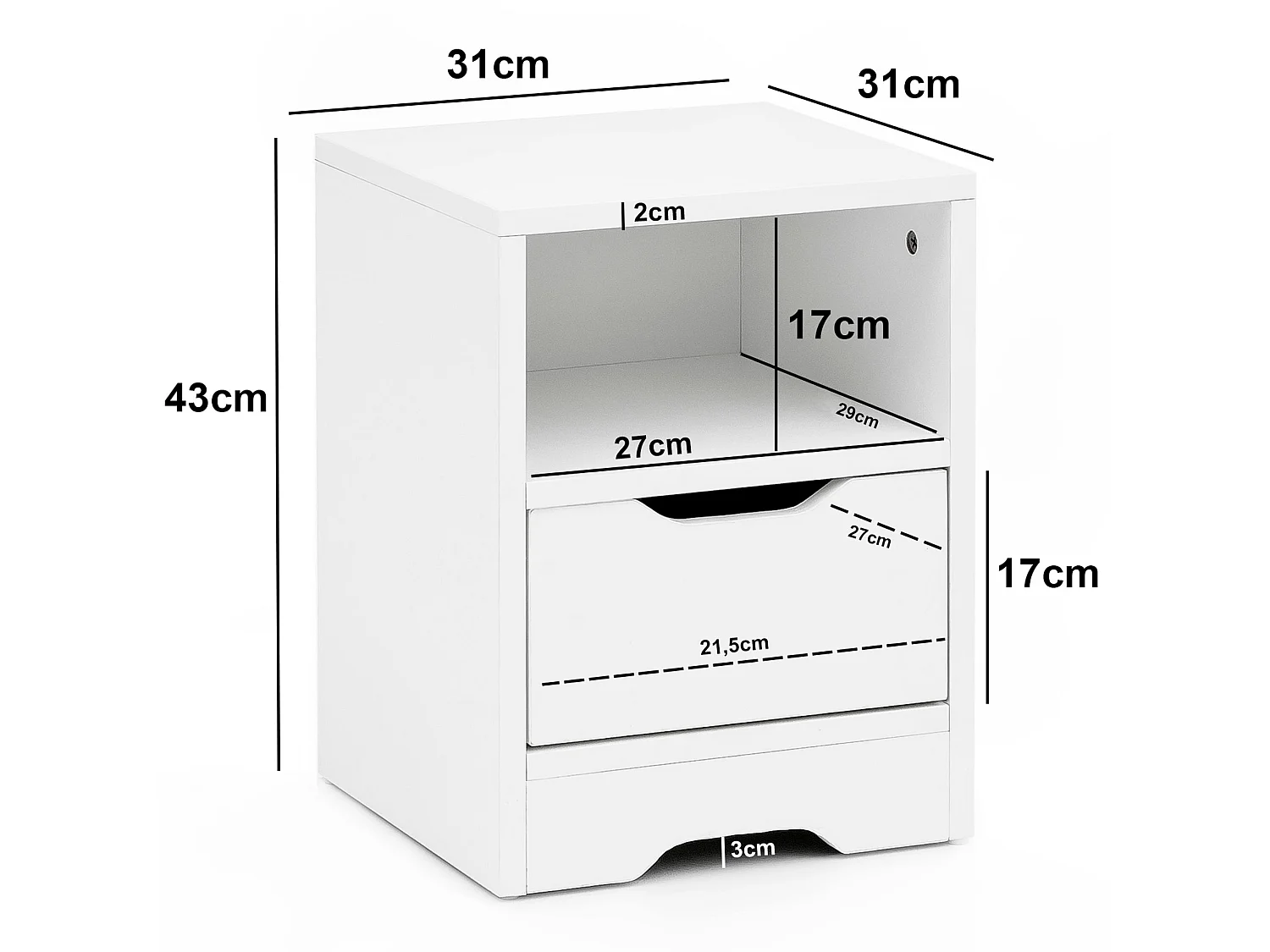 Comodino Camera da Letto 31x43x31 cm Moderno Tavolino con Cassetto