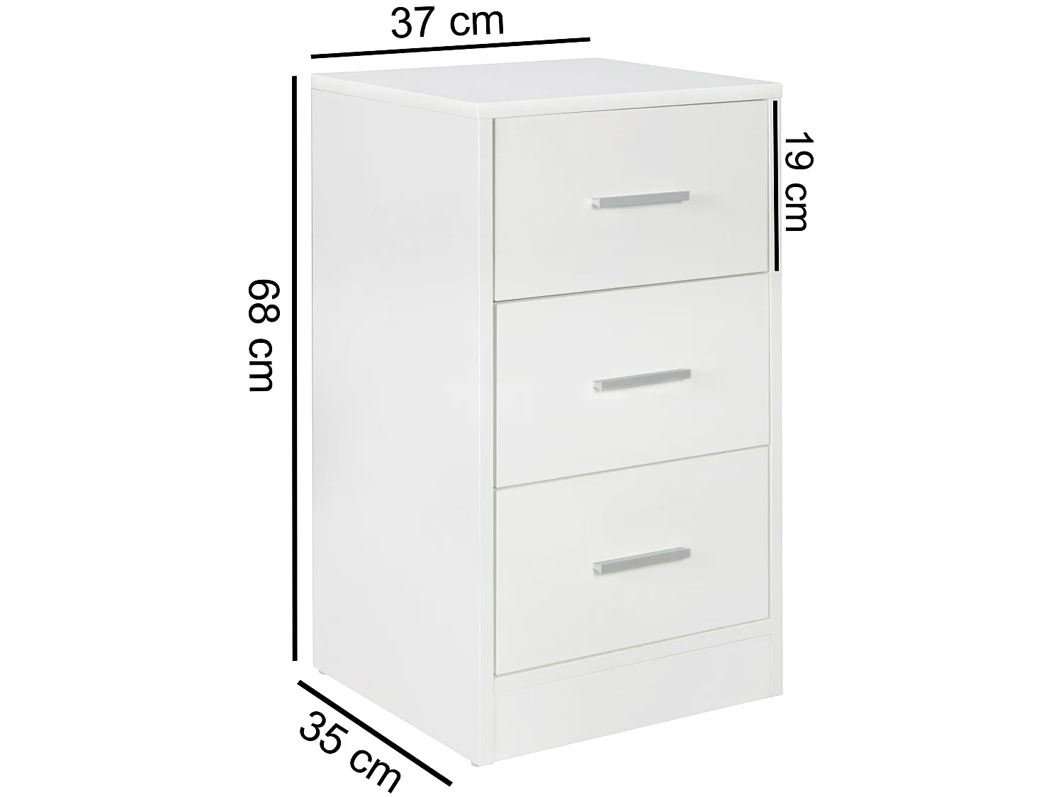 Comodino Camera da Letto 37,5x68x35 cm Moderno Tavolino con 3 Cassetti