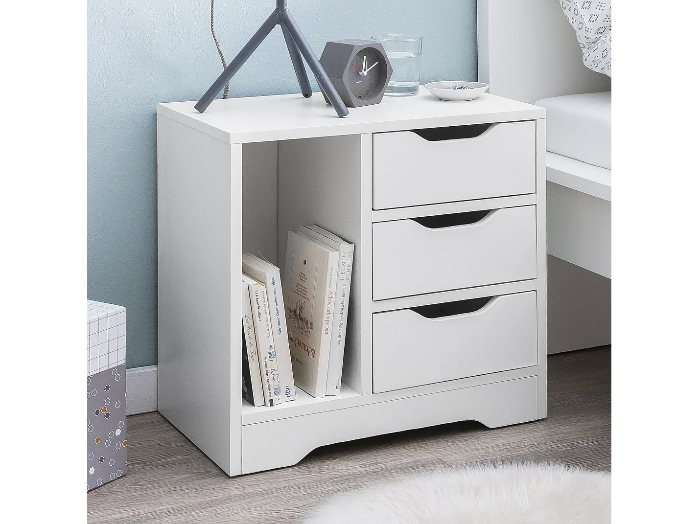 Comodino Bianco Camera da Letto 49x50x30 cm Moderno Tavolino 3 Cassetti