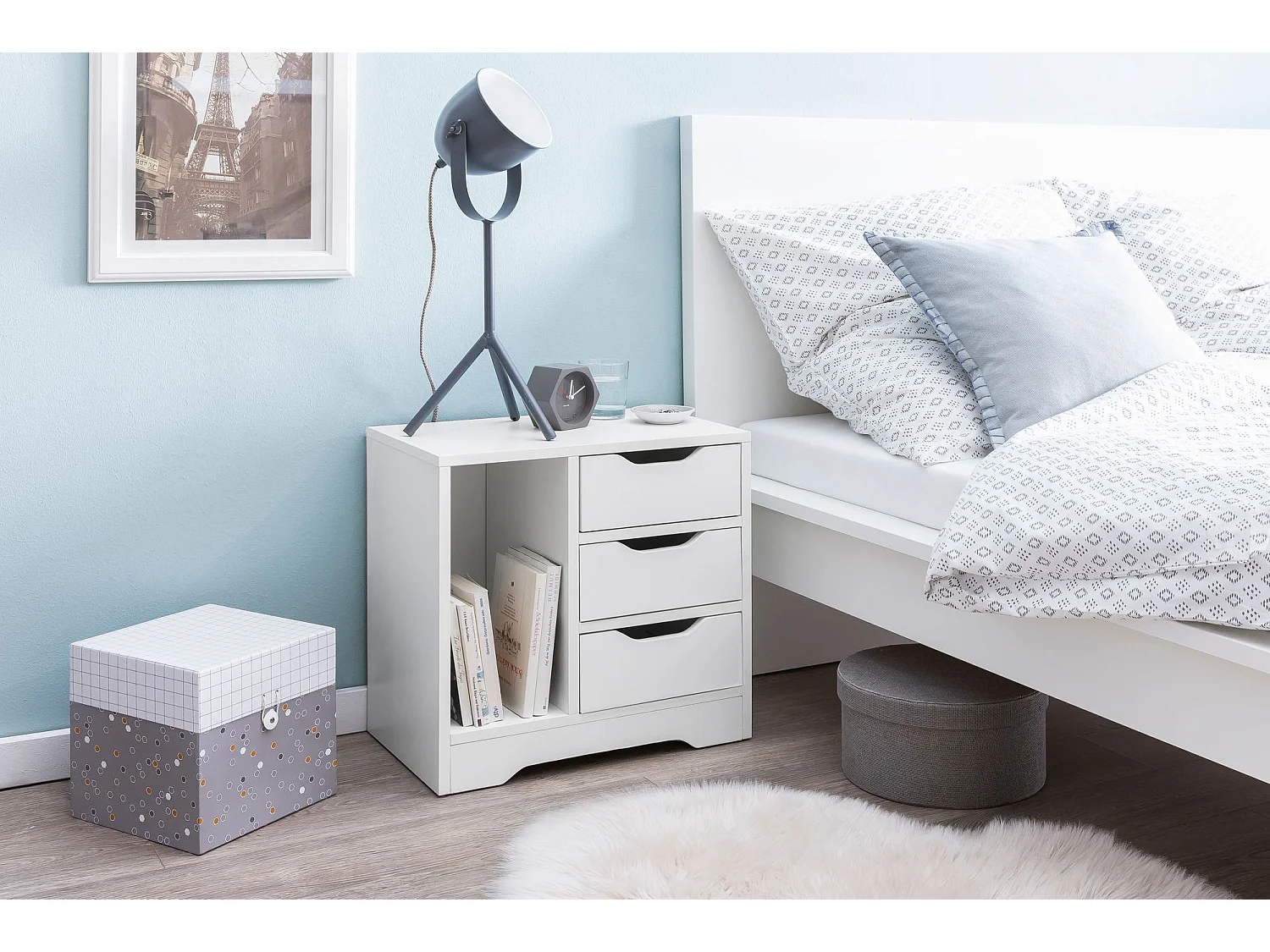 Comodino Bianco Camera da Letto 49x50x30 cm Moderno Tavolino 3 Cassetti