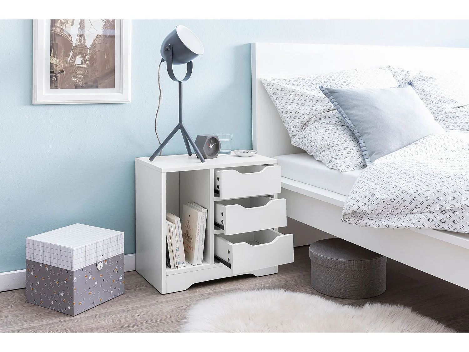 Comodino Bianco Camera da Letto 49x50x30 cm Moderno Tavolino 3 Cassetti