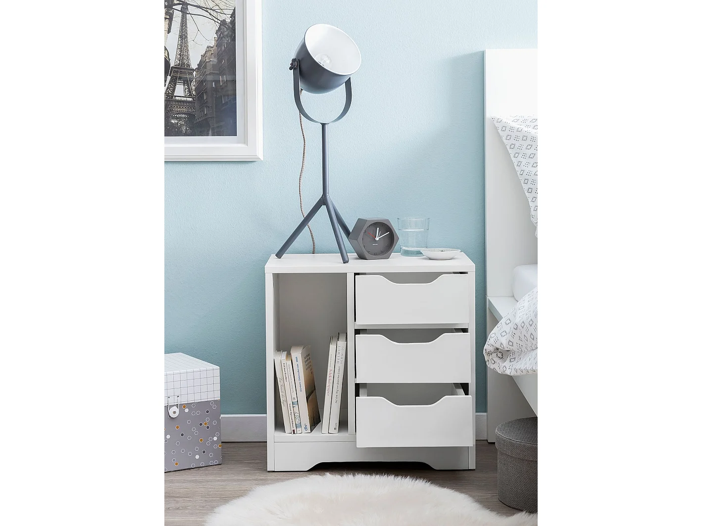 Comodino Bianco Camera da Letto 49x50x30 cm Moderno Tavolino 3 Cassetti