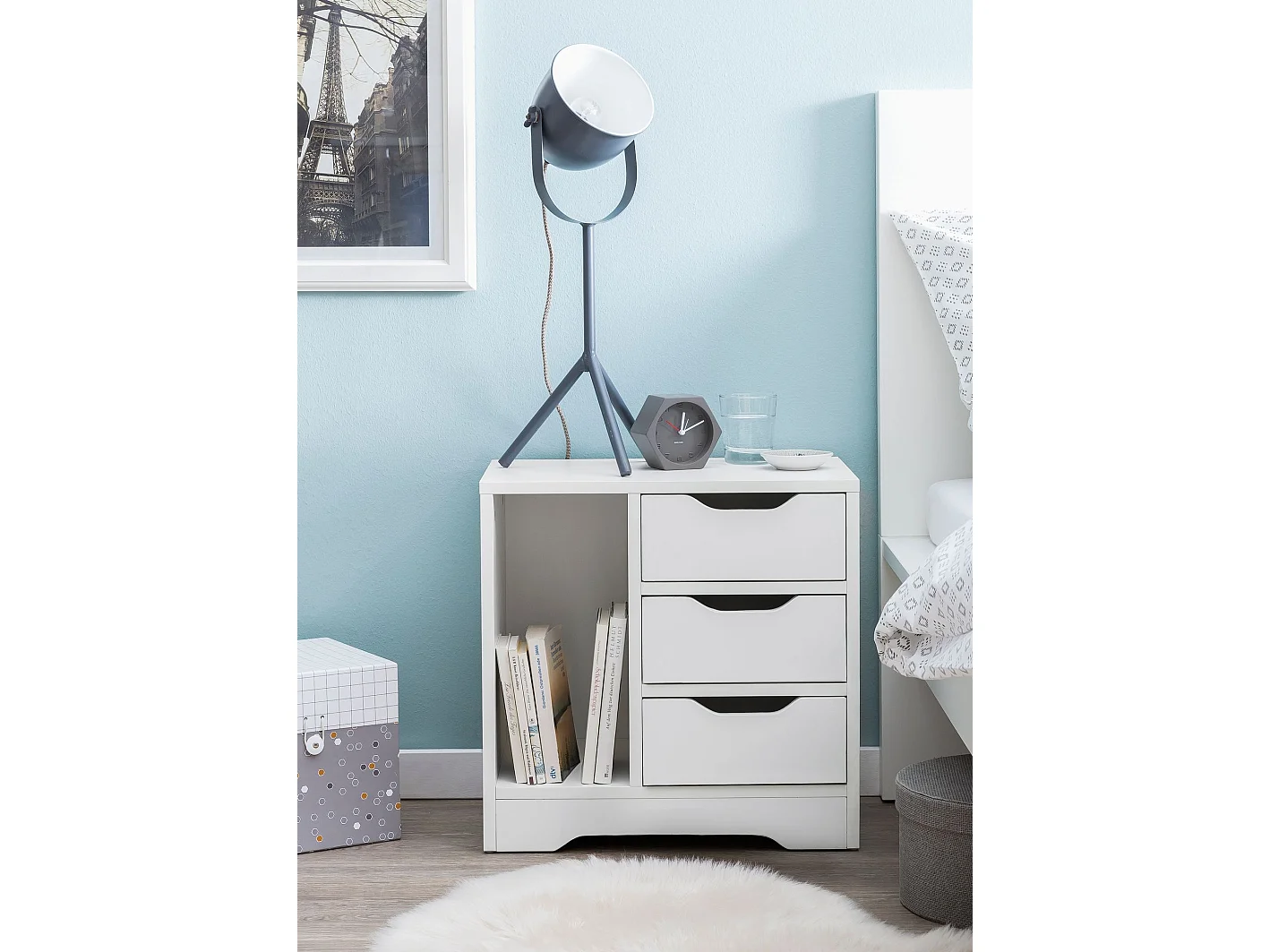 Comodino Bianco Camera da Letto 49x50x30 cm Moderno Tavolino 3 Cassetti