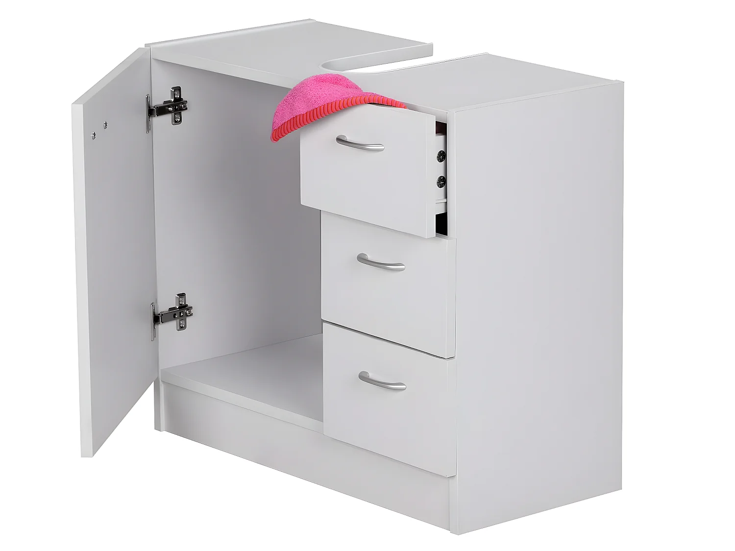 Mobile Base Lavabo 63 x 54 x 30 cm Legno Bianco con 1 Ante e 3 Cassetti
