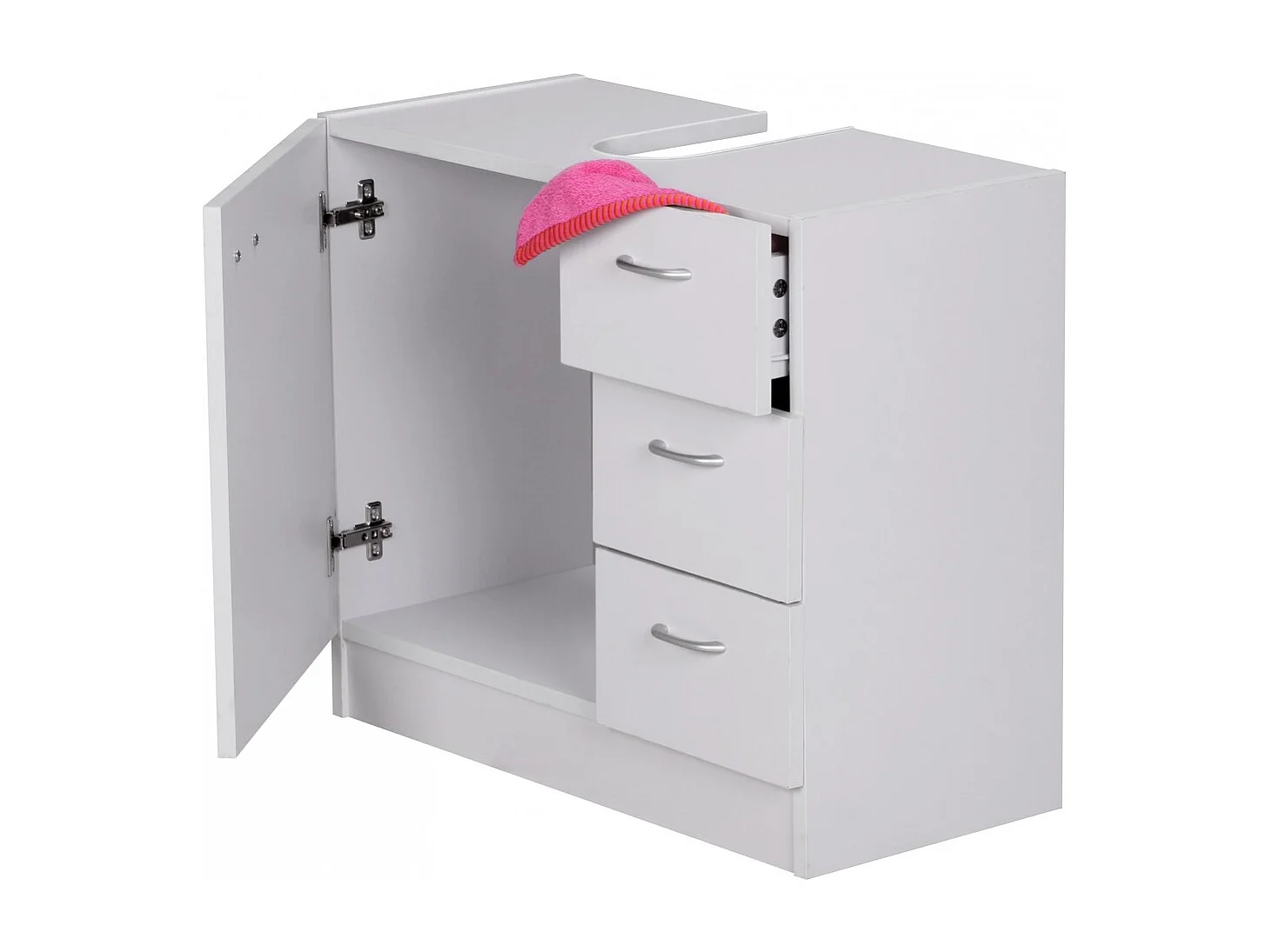 Mobile Base Lavabo 63 x 54 x 30 cm Legno Bianco con 1 Ante e 3 Cassetti