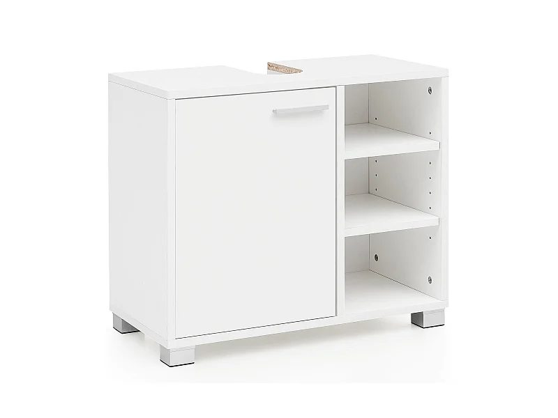 Mobile Base Lavabo 60x55x32 cm Bianco con 1 Ante e 3 Scomparti Aperti