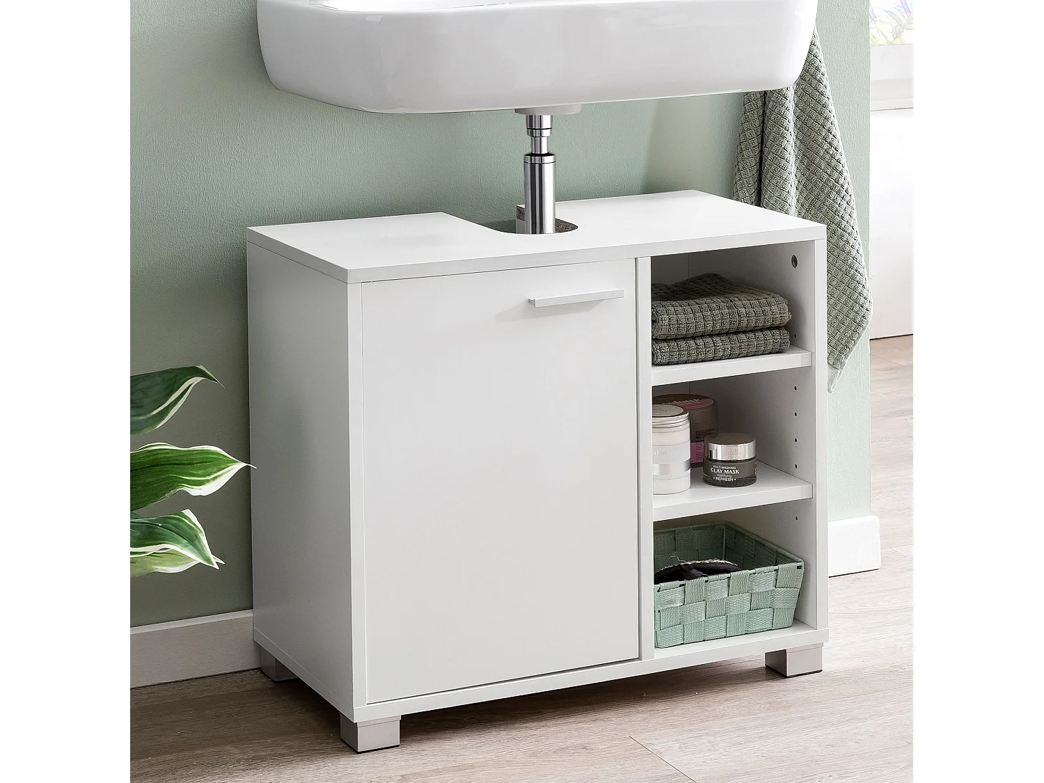 Évier armoire avec 60x55x32 cm Blanc Meuble vasque a poser Design Bain