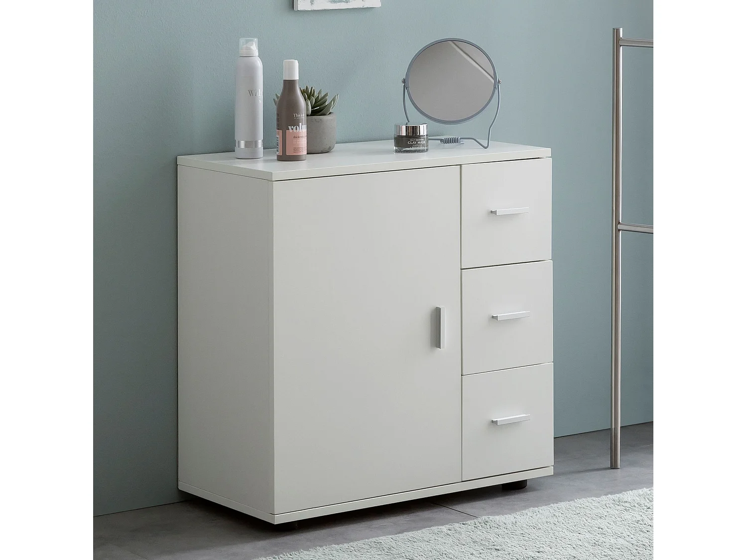 Badschrank FB52416 Midischrank Weiß Badezimmerschrank Matt Kommode