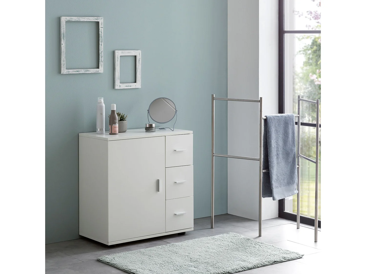 Armoire de Salle de Bain 60x65,5x33cm Commode avec Tiroir et Porte Blanc