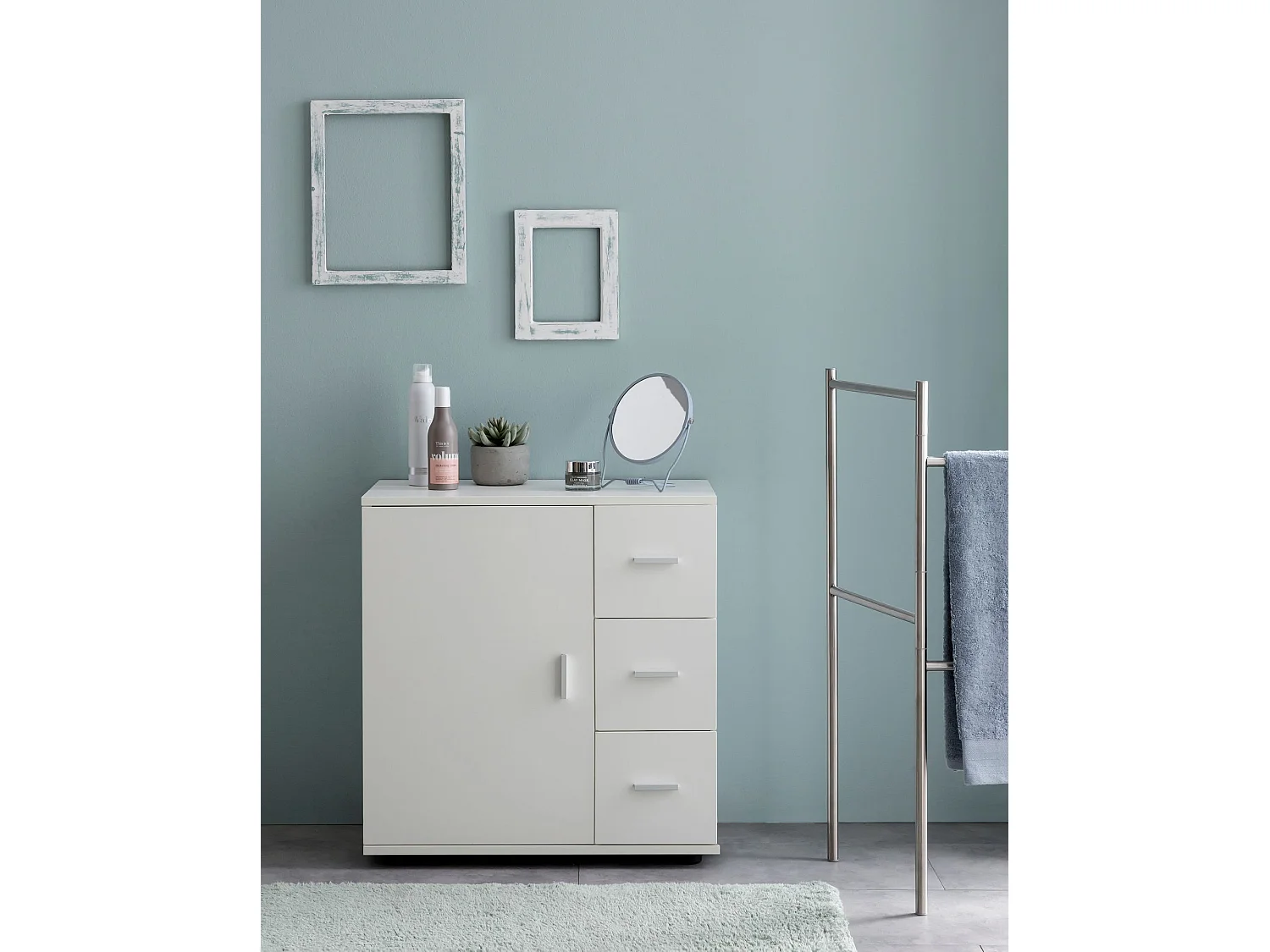 Armoire de Salle de Bain 60x65,5x33cm Commode avec Tiroir et Porte Blanc