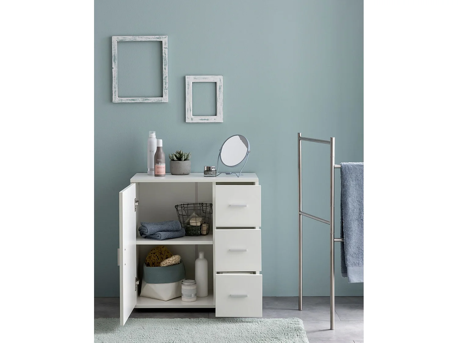 Armoire de Salle de Bain 60x65,5x33cm Commode avec Tiroir et Porte Blanc