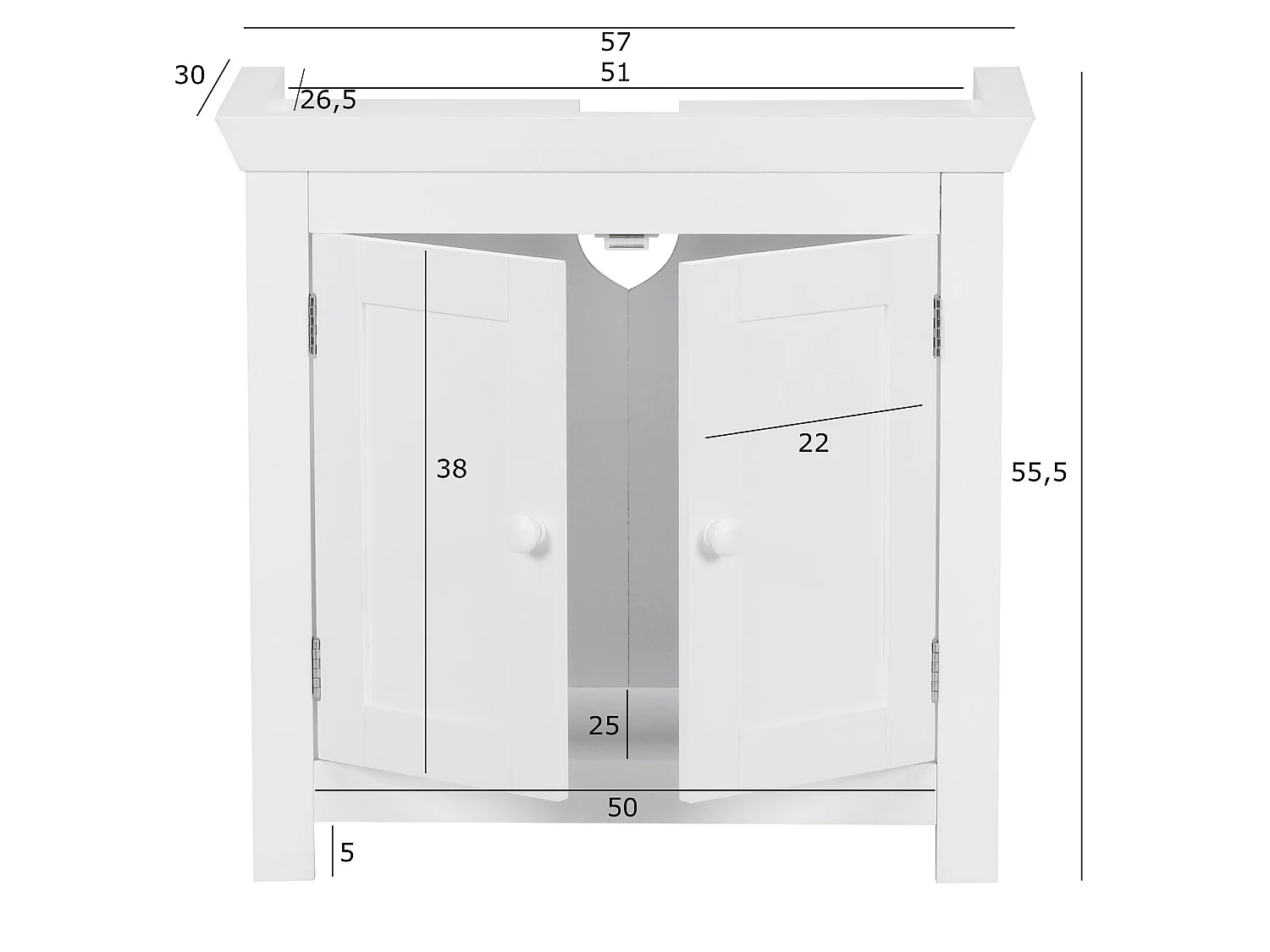 Waschbeckenunterschrank FB37103 Unterschrank Weiß 57 cm Badschrank