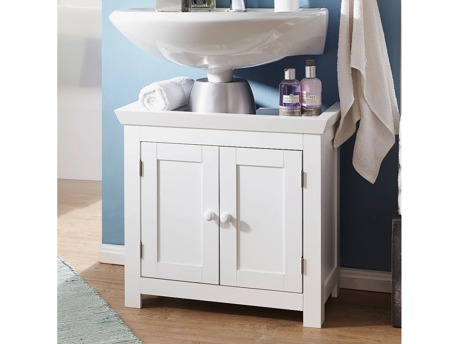 Mobile Base Lavabo 55,5 x 57 x 30 cm Legno Bianco con 2 Ante Mobiletto
