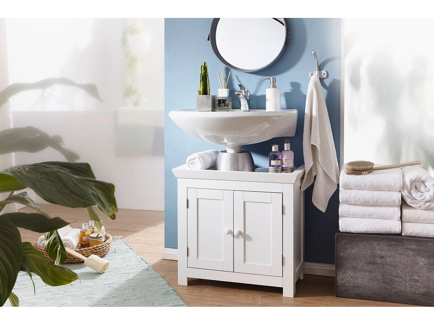 Mobile Base Lavabo 55,5 x 57 x 30 cm Legno Bianco con 2 Ante Mobiletto