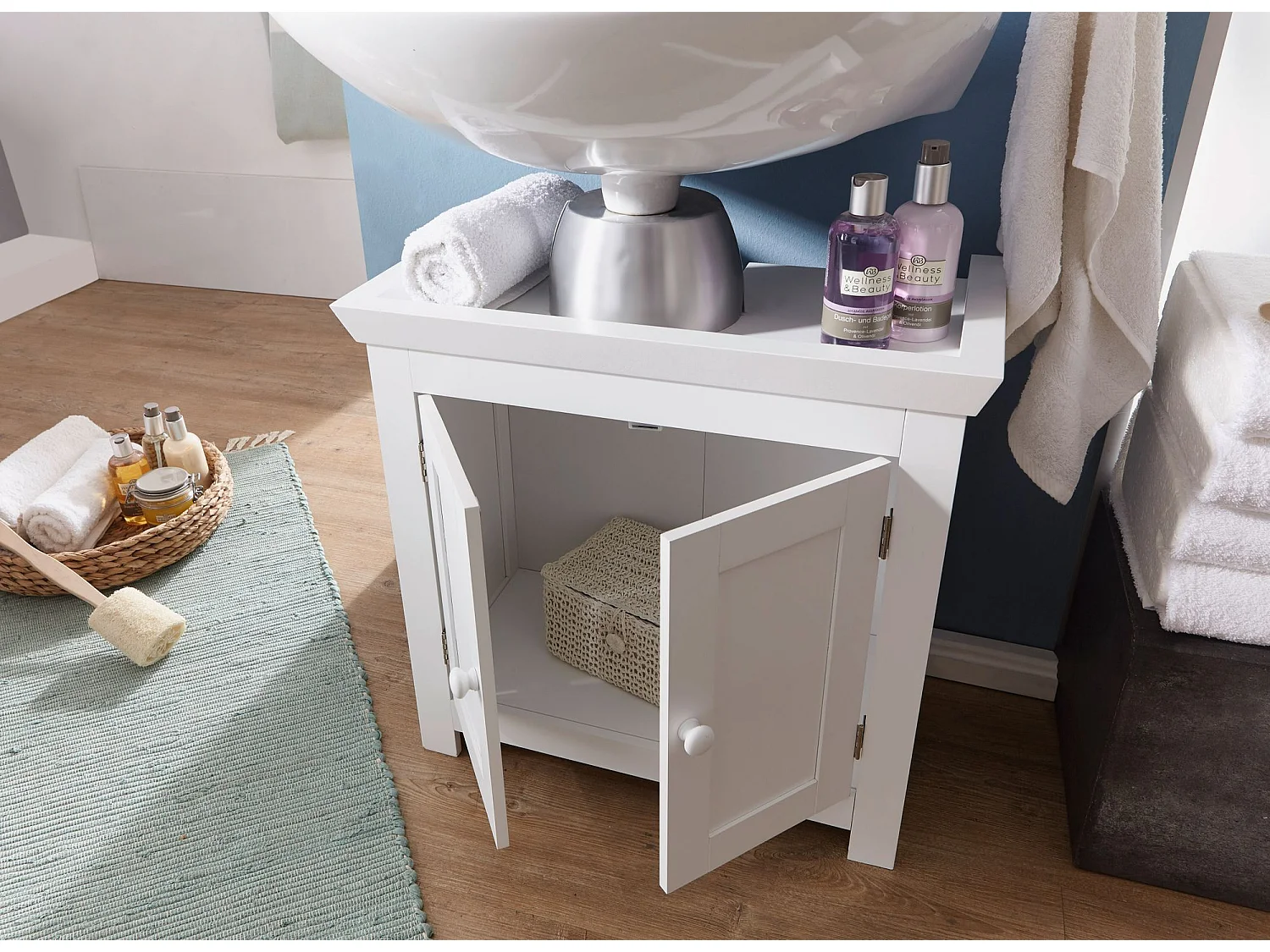 Mobile Base Lavabo 55,5 x 57 x 30 cm Legno Bianco con 2 Ante Mobiletto