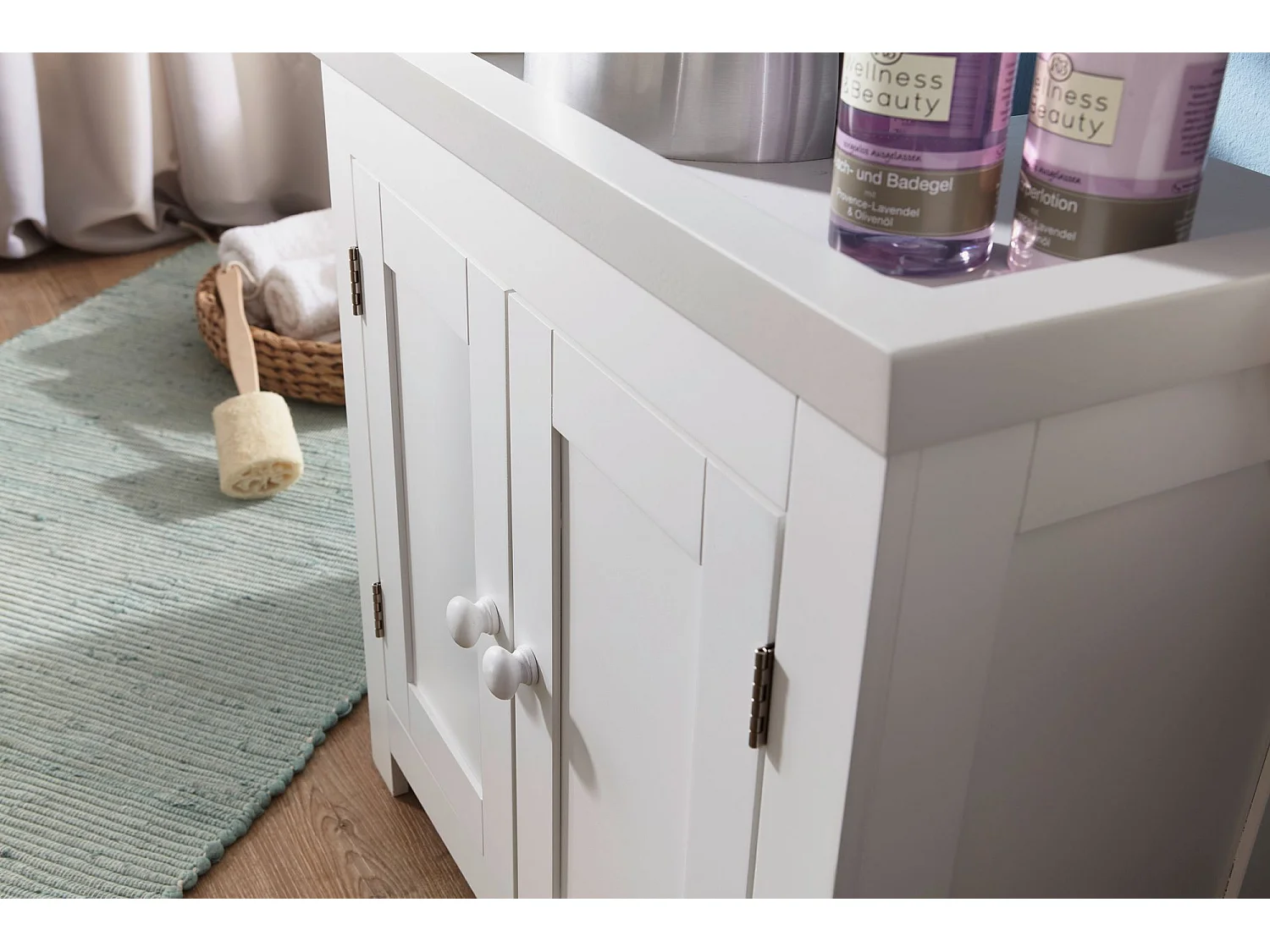 Mobile Base Lavabo 55,5 x 57 x 30 cm Legno Bianco con 2 Ante Mobiletto