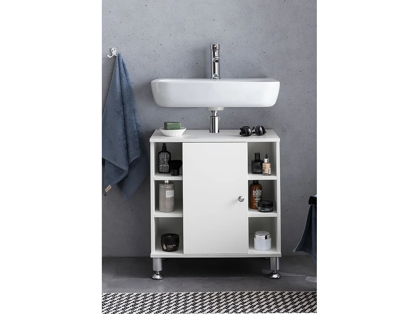 Mobile Base Lavabo 60x64x32cm Bianco con Anta Mobiletto da Bagno Moderno