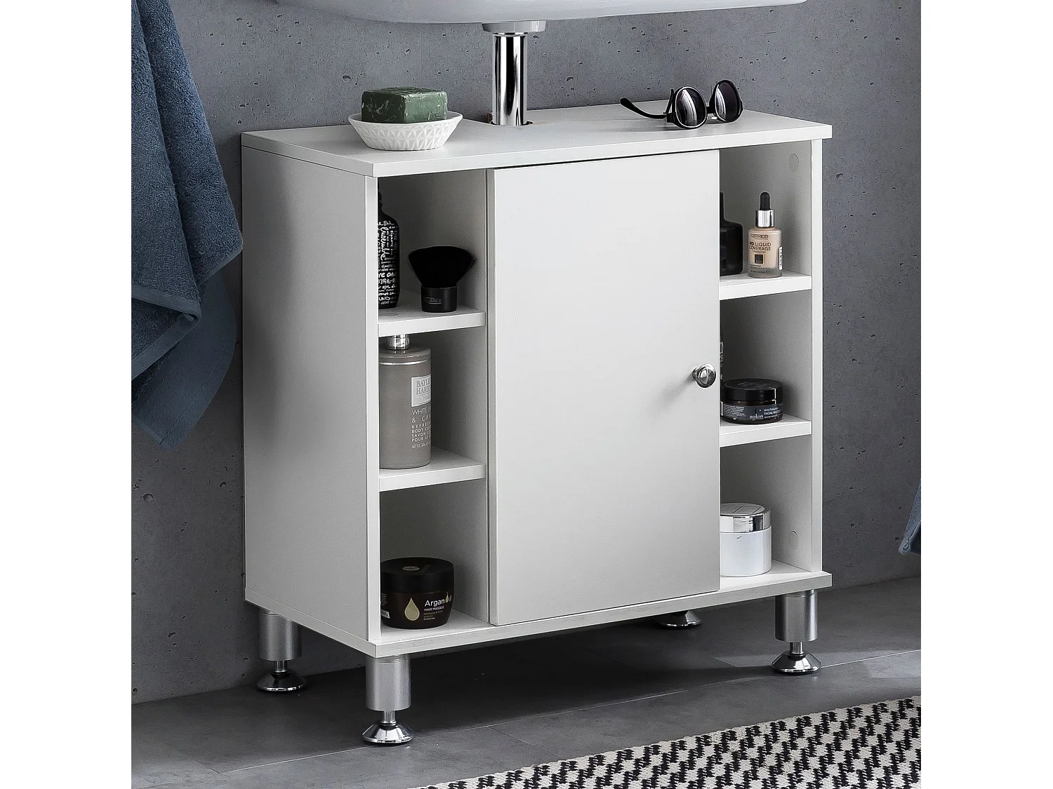 Meuble sous Lavabo 60x64x32 cm Armoire Salle de Bain Blanc Meuble Vasque