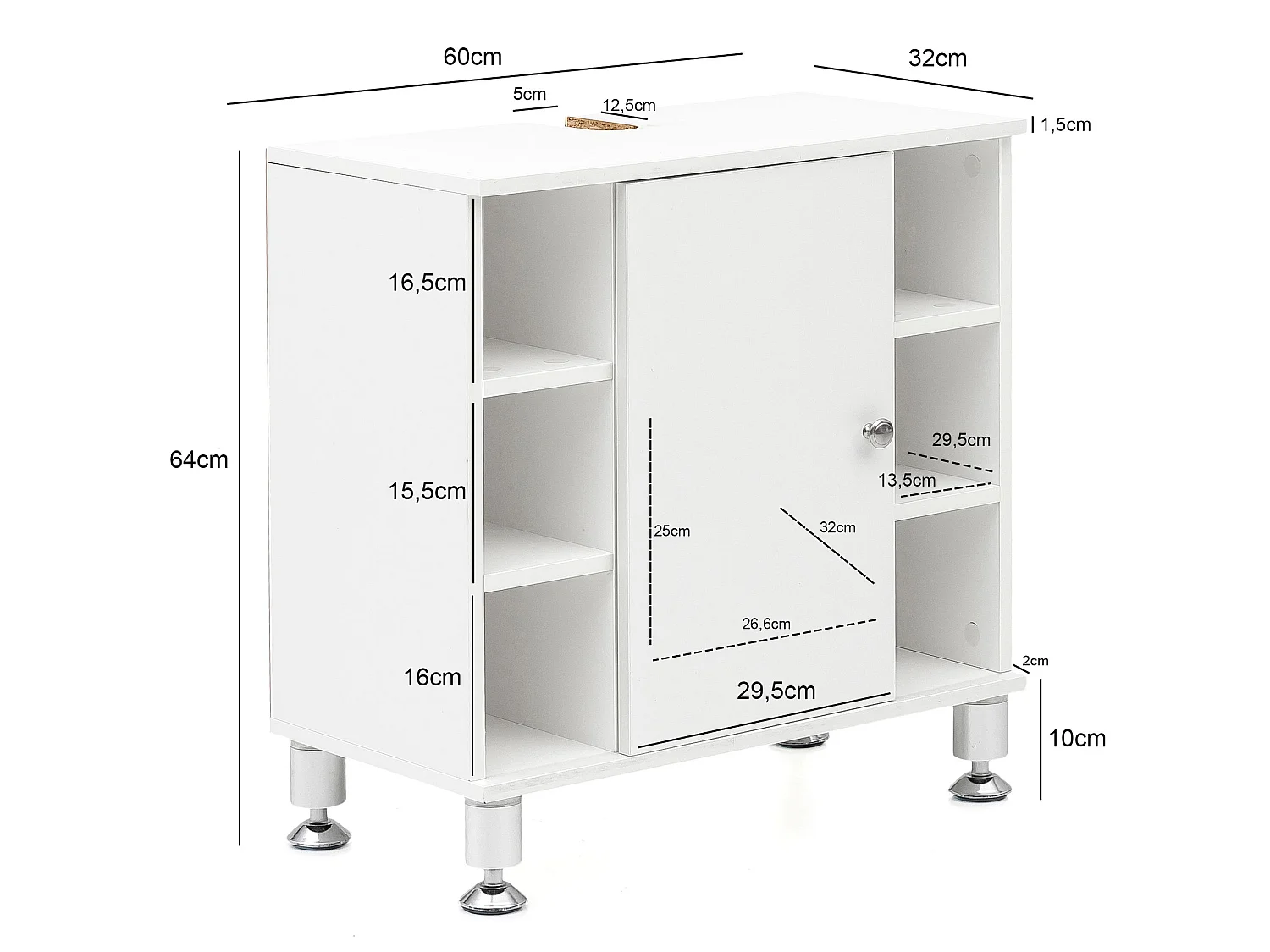 Meuble sous Lavabo 60x64x32 cm Armoire Salle de Bain Blanc Meuble Vasque