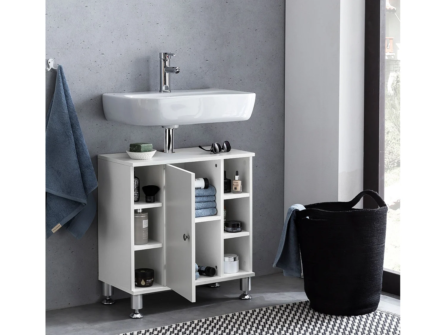 Meuble sous Lavabo 60x64x32 cm Armoire Salle de Bain Blanc Meuble Vasque