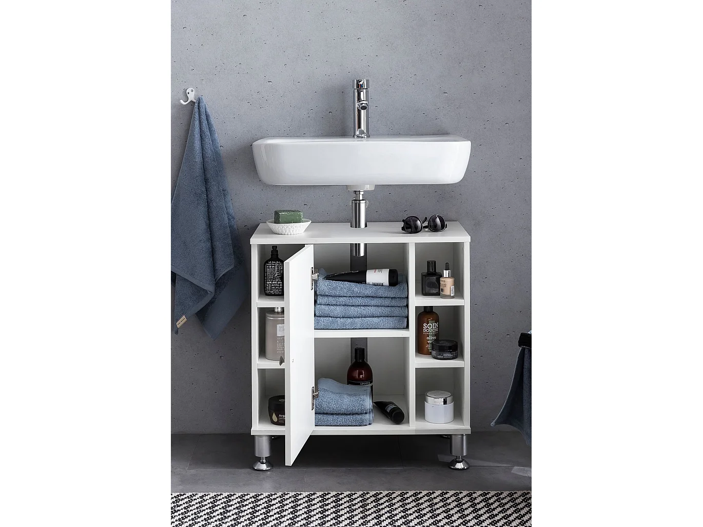 Meuble sous Lavabo 60x64x32 cm Armoire Salle de Bain Blanc Meuble Vasque