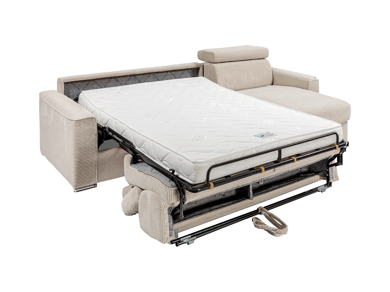 Vendbar sovesofa med ekspresudtræk i beige fløjl - Soveplads 160 cm - Madras 14 cm - VIZIR