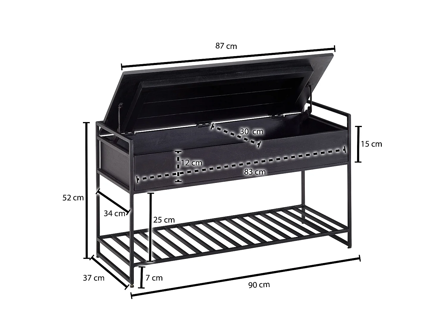 Sitzbank  Flurbank mit Stauraum 90x52x38 cm Massivholz Bank Flur Truhe