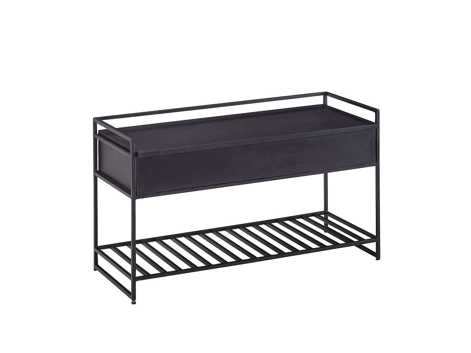 Banc avec Espace de Rangement 90 cm Bois Massif Banquette Couloir Métal