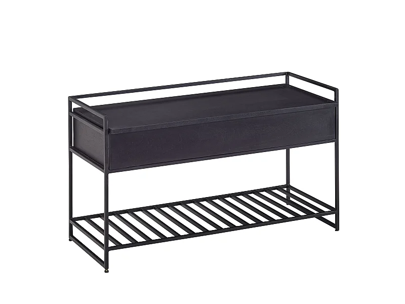 Banc avec Espace de Rangement 90 cm Bois Massif Banquette Couloir Métal