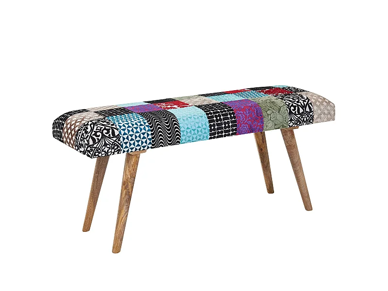 Sitzbank  Bettbank Samt 117 cm Patchwork Flurbank Polsterbank Bank Modern