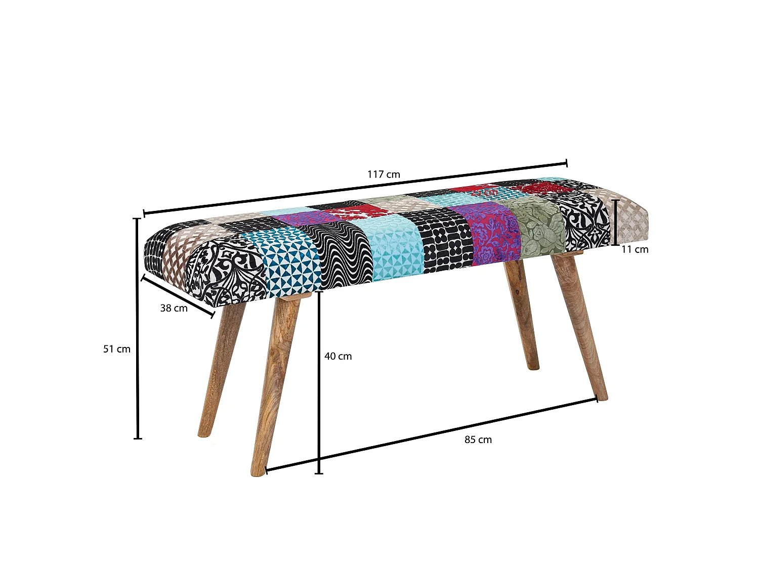 Sitzbank  Bettbank Samt 117 cm Patchwork Flurbank Polsterbank Bank Modern