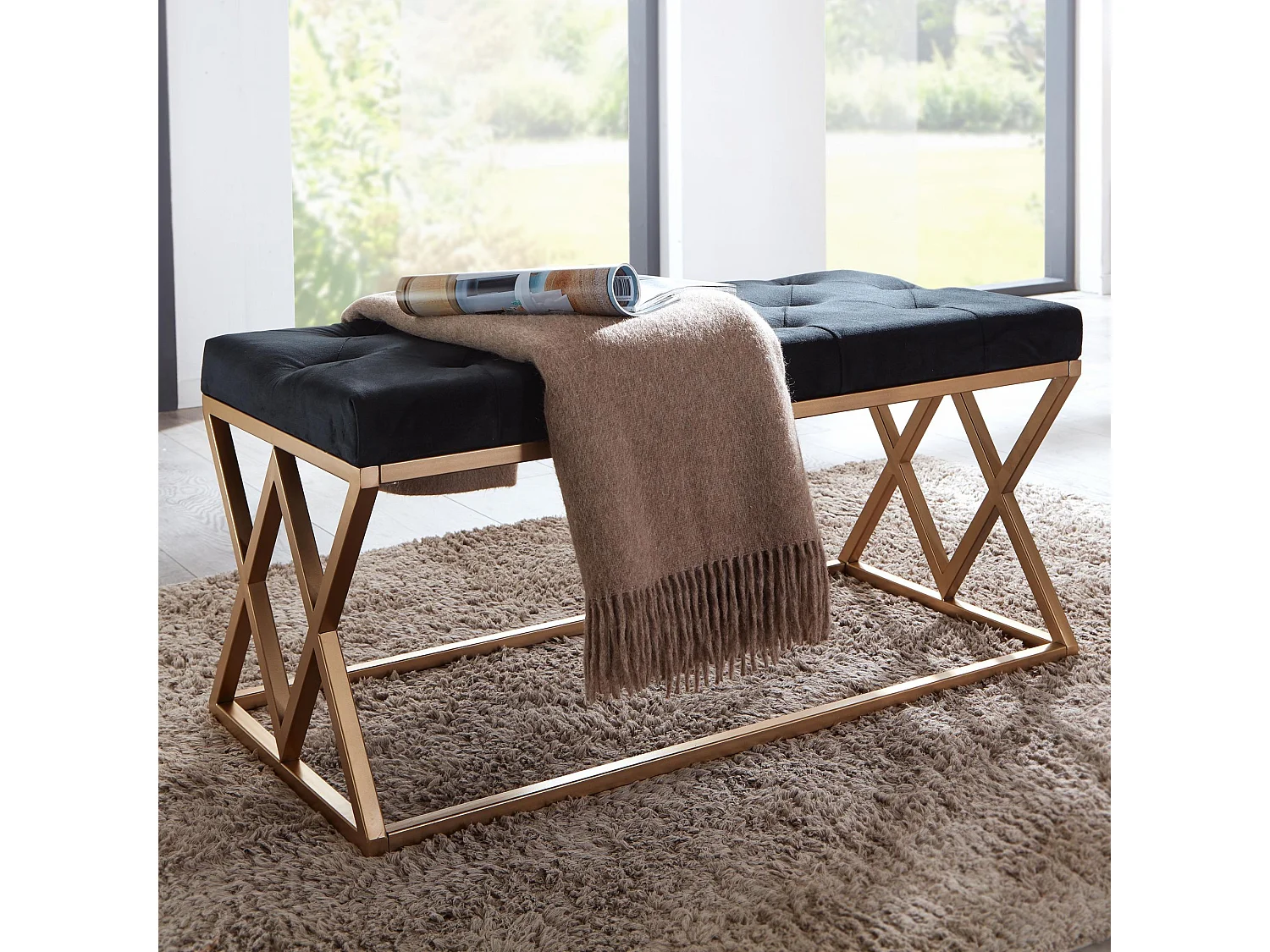 Sitzbank  Polsterbank Schwarz 90 cm Bettbank Chesterfield Flurbank Samt