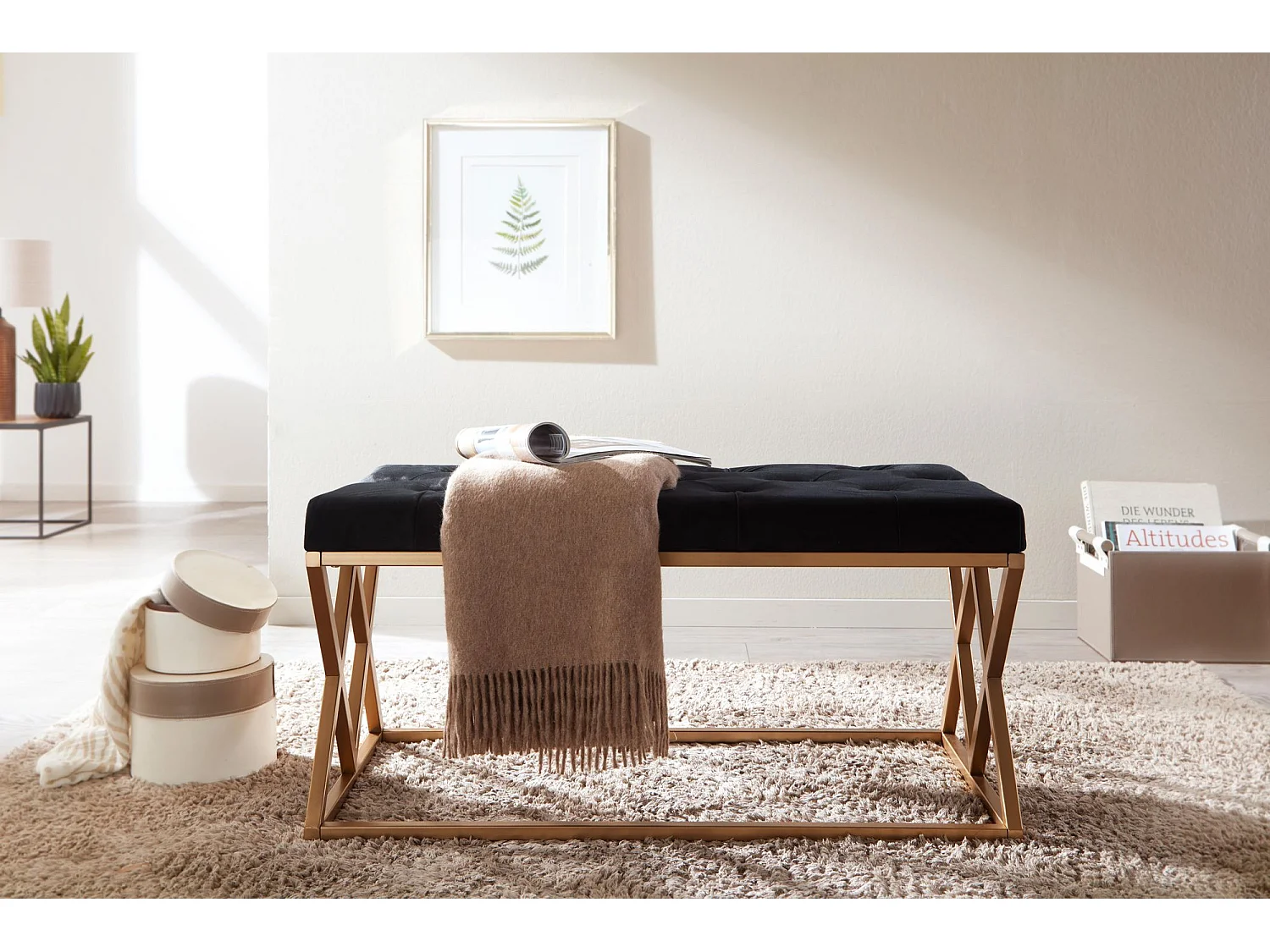 Sitzbank  Polsterbank Schwarz 90 cm Bettbank Chesterfield Flurbank Samt