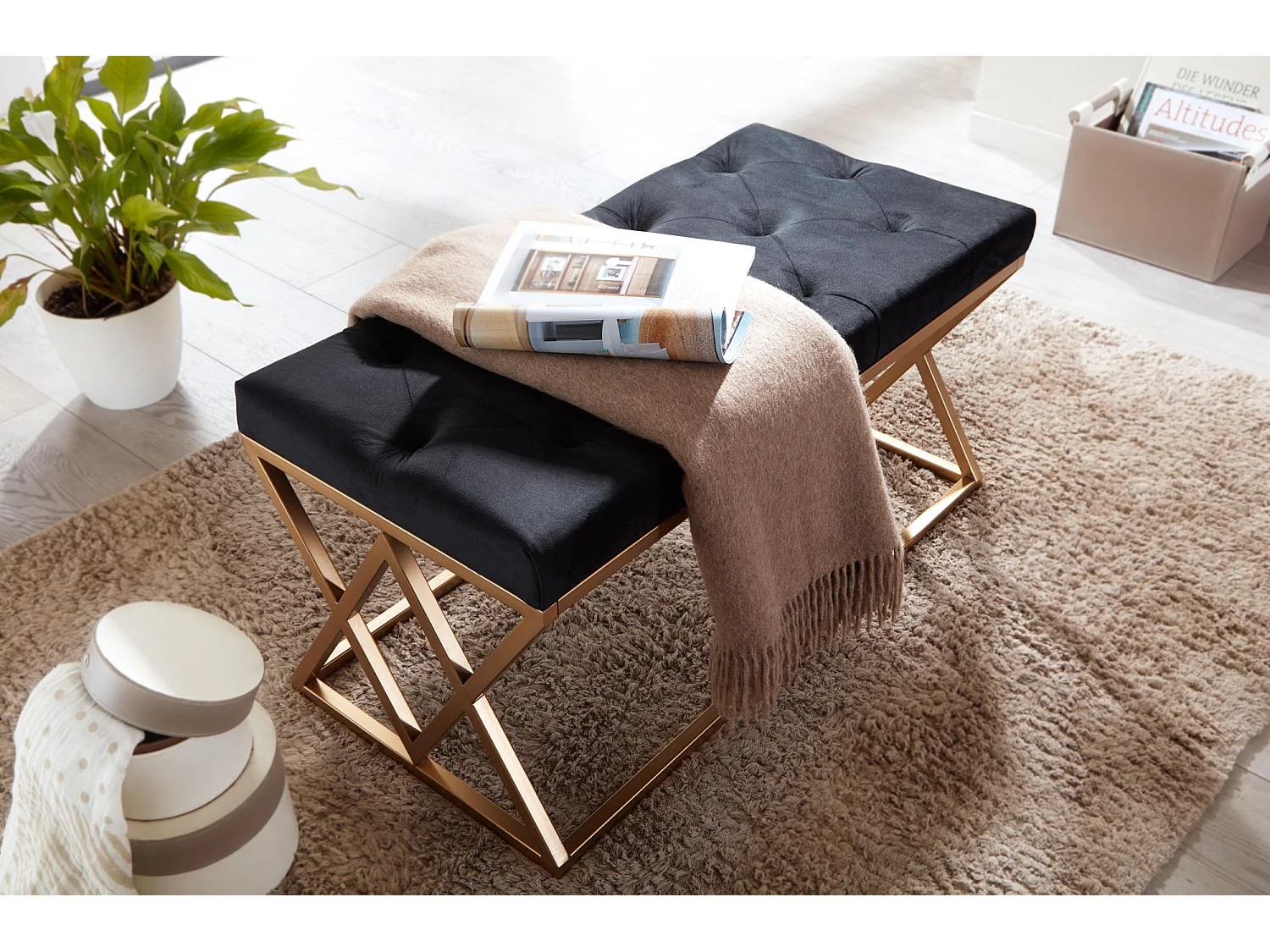 Sitzbank  Polsterbank Schwarz 90 cm Bettbank Chesterfield Flurbank Samt