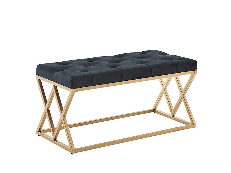 Banc Velours Métal Rembourré 90 cm Banquette Couloir Tissu Noir Moderne