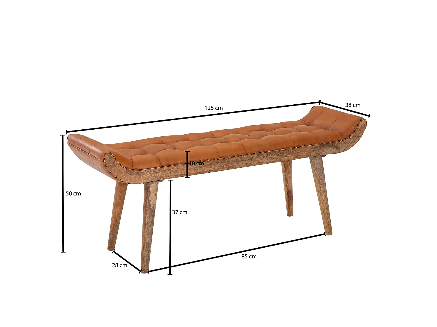 banc d'entrée Chesterfield banc rembourré en cuir véritable banc 125x50x38 cm