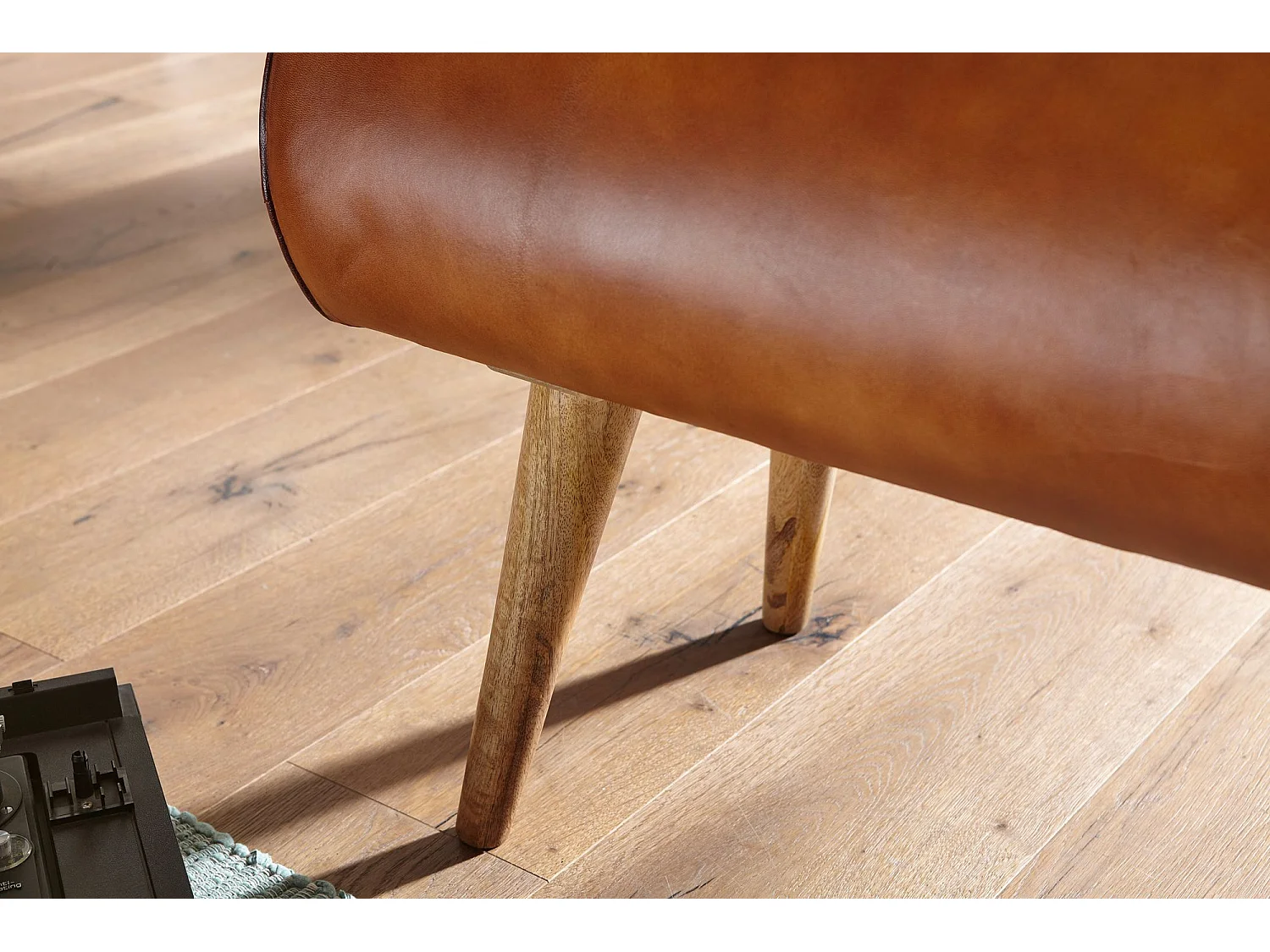 Banc en cuir véritable 100 cm Springbok Banc en cuir Banc de couloir Banc en bois massif