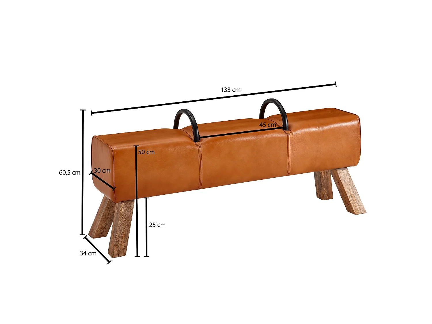 Banc Cuir véritable / Bois Massif 133x60,5x34cm Moderne Banquette de Lit