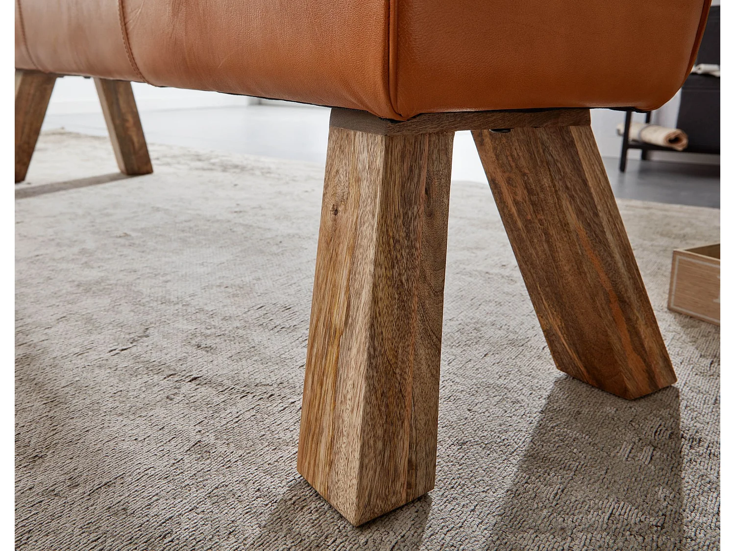 Banc Cuir véritable / Bois Massif 133x60,5x34cm Moderne Banquette de Lit