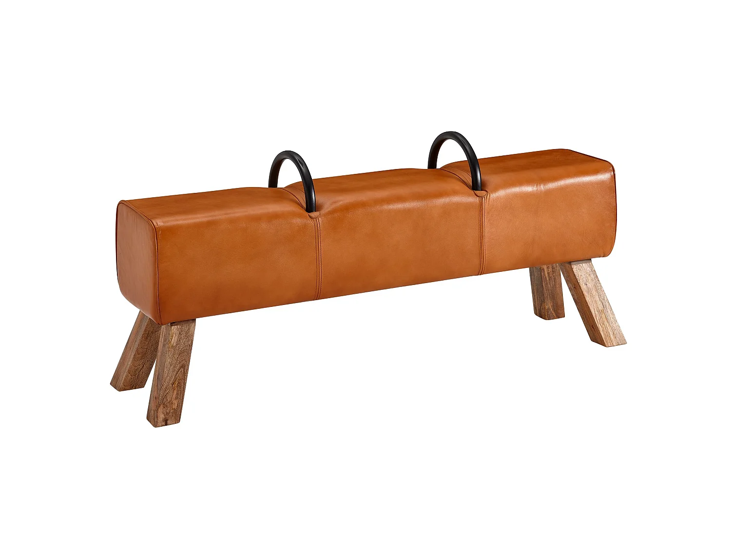 Banc Cuir véritable / Bois Massif 133x60,5x34cm Moderne Banquette de Lit