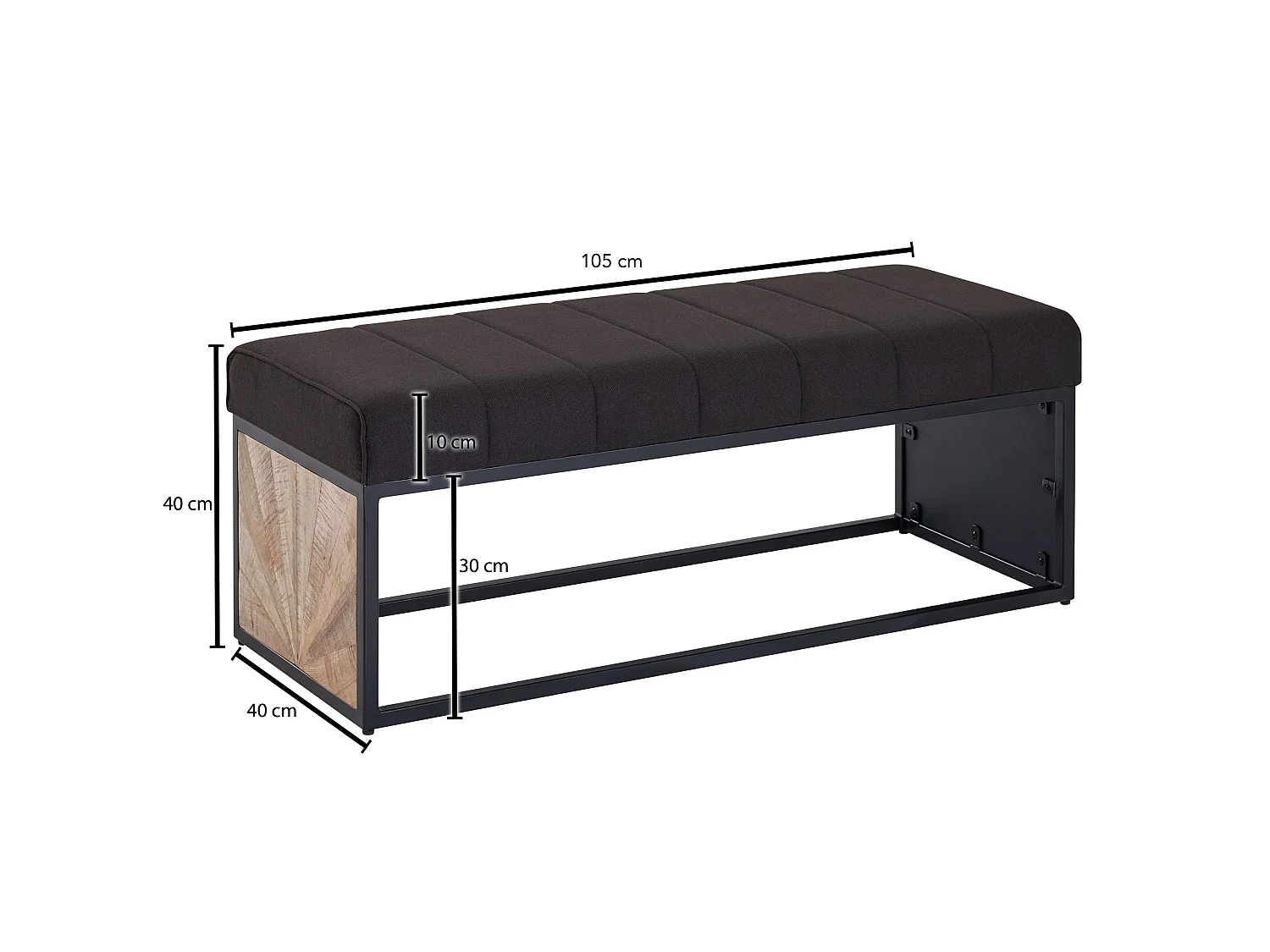 Sitzbank  Polsterbank Schwarz 105 cm Bettbank Schlafzimmer Flurbank Stoff