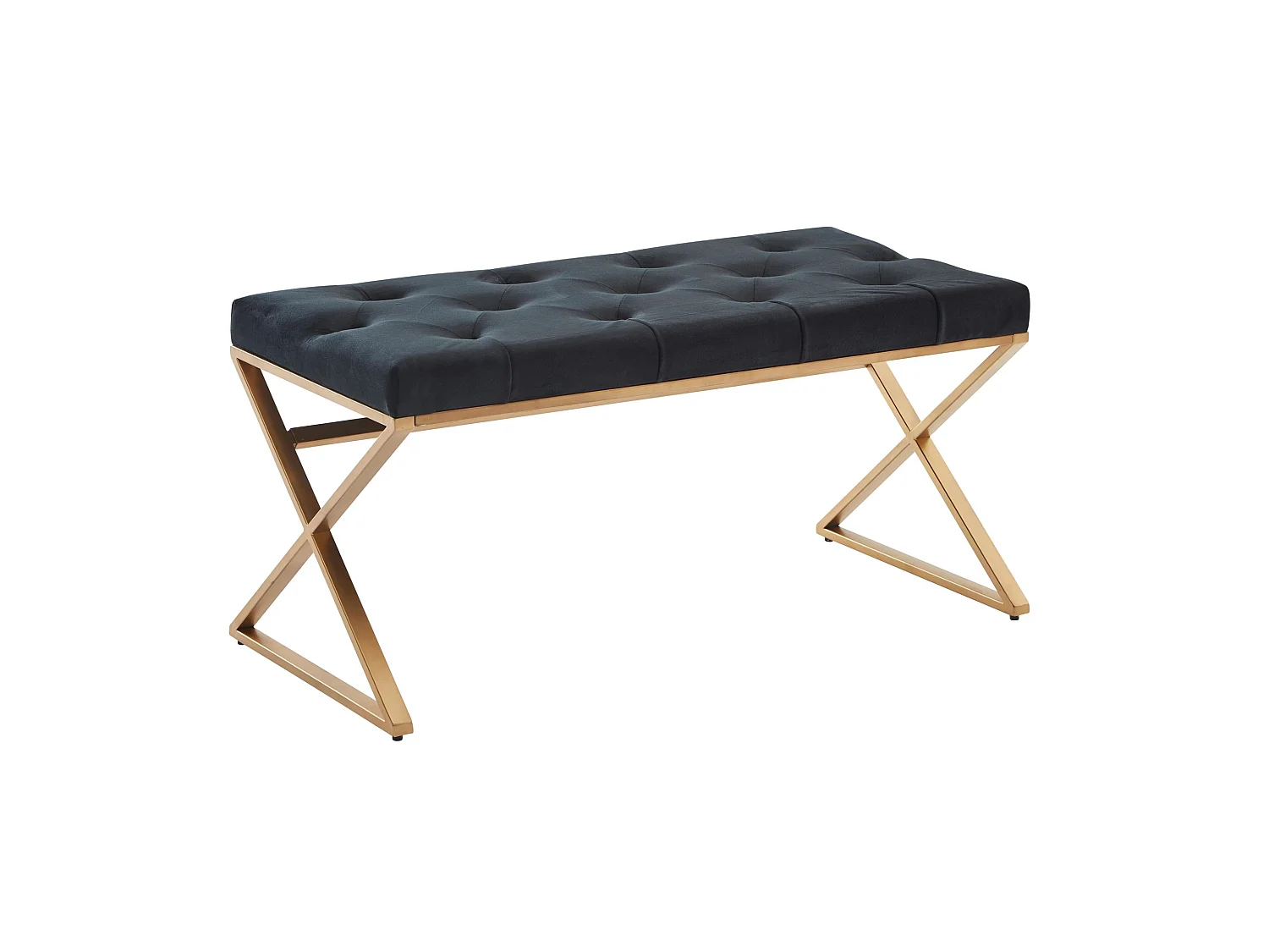 Banc Velours 90 cm Métal Rembourré Banquette Couloir Tissu Noir Moderne