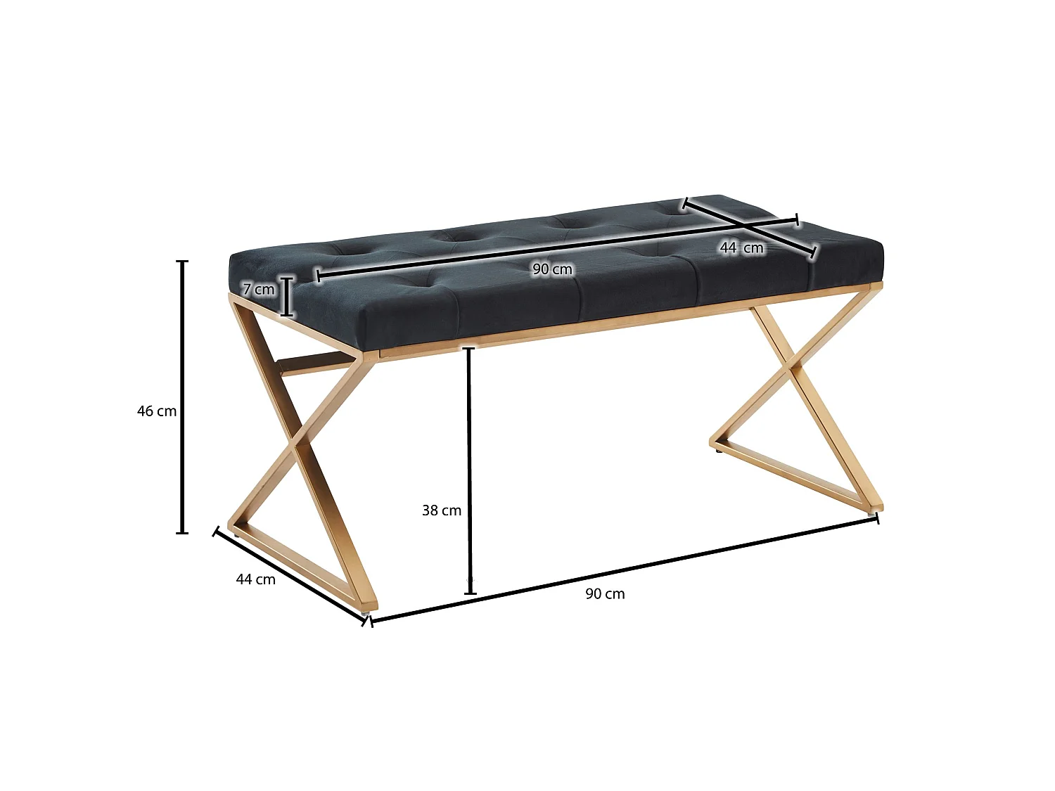 Sitzbank  Polsterbank Schwarz 90 cm Bettbank Chesterfield Flurbank Samt