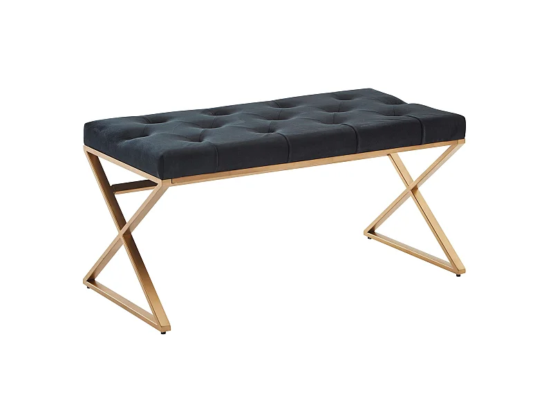Banc Velours 90 cm Métal Rembourré Banquette Couloir Tissu Noir Moderne