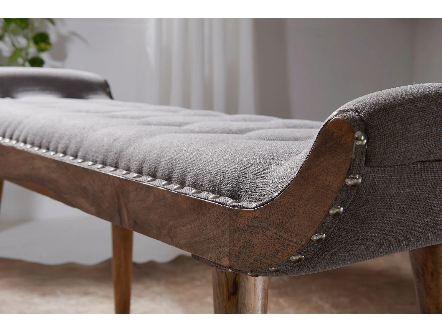 Sitzbank Stoff / Holz Polsterbank 125x51x38 cm Grau Bettbank Flurbank