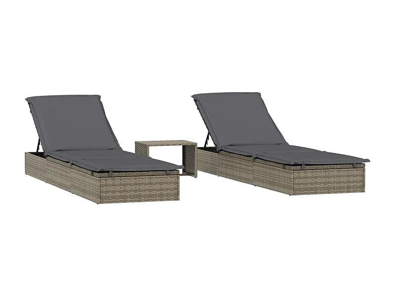 Tumbonas de 2 piezas con mesa de resina tejida gris 02_0012982
